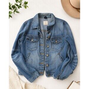 J.Crew Small Light Wash Denim Jacket Ruffle Placket Four Pocket Jean Coat